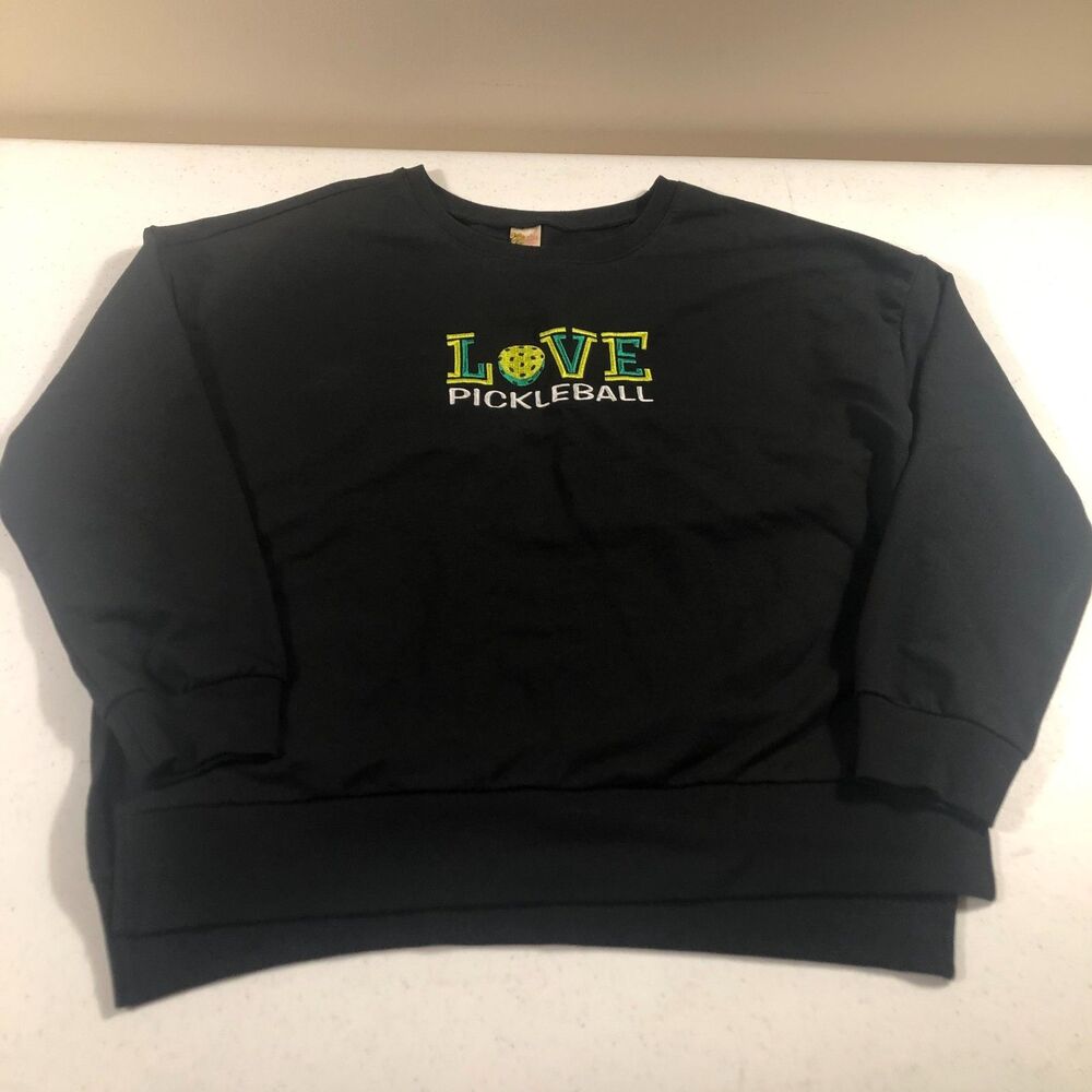 Love Pickleball‎ Womens Sweatshirt LS Black Large Athleisure Casual Sporty Girl
